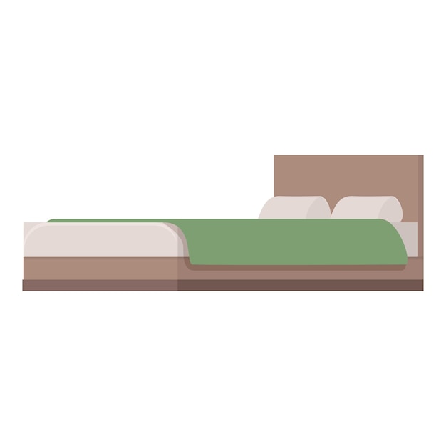 Groot tweepersoonsbed met houten frame en groene deken illustratie