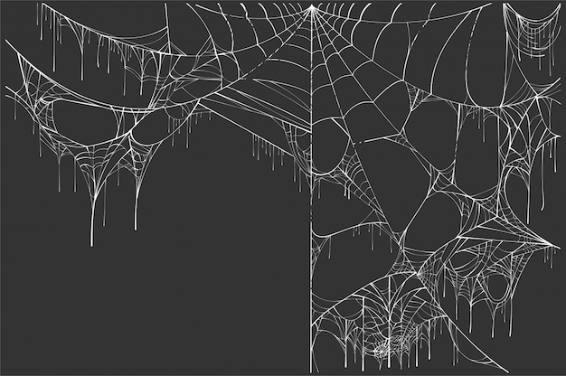 Groot wit gescheurd spinneweb op zwarte achtergrond. Halloween landschap