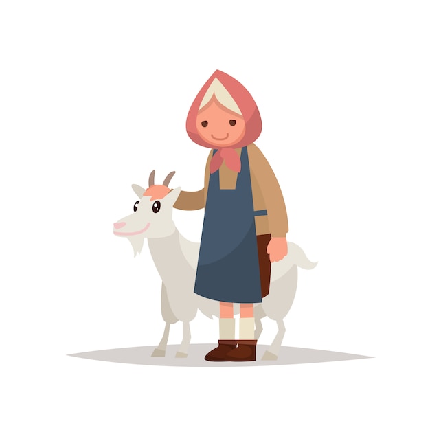 Grootmoeder met een geit.
