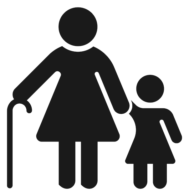 Grootmoeder zwart symbool Oude vrouw met kleindochter