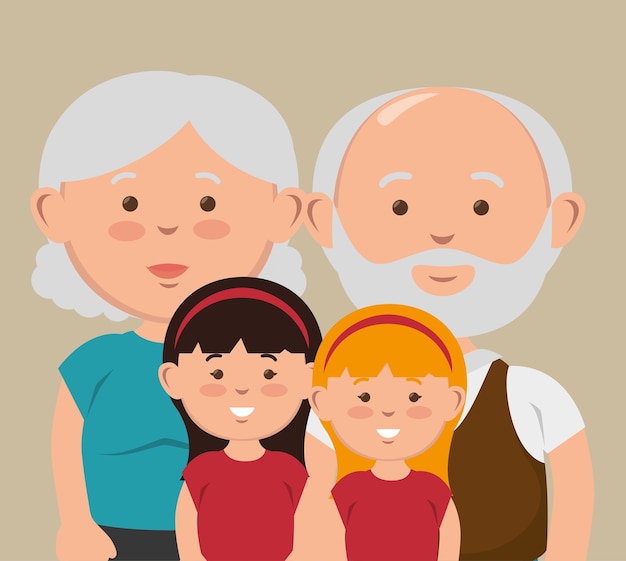 Grootouders en hun kleinkinderen die samen stellen