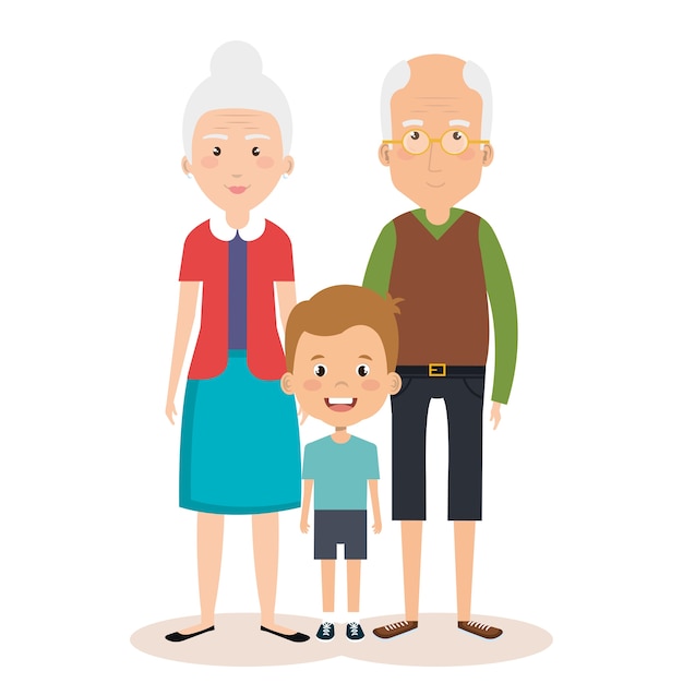 Vector grootouders koppelen met kleinzoon avatars tekens