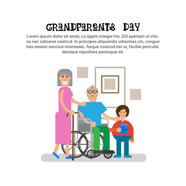 Grootouders met kleinkind Gelukkige grootmoeder en grootvader dag wenskaart Banner
