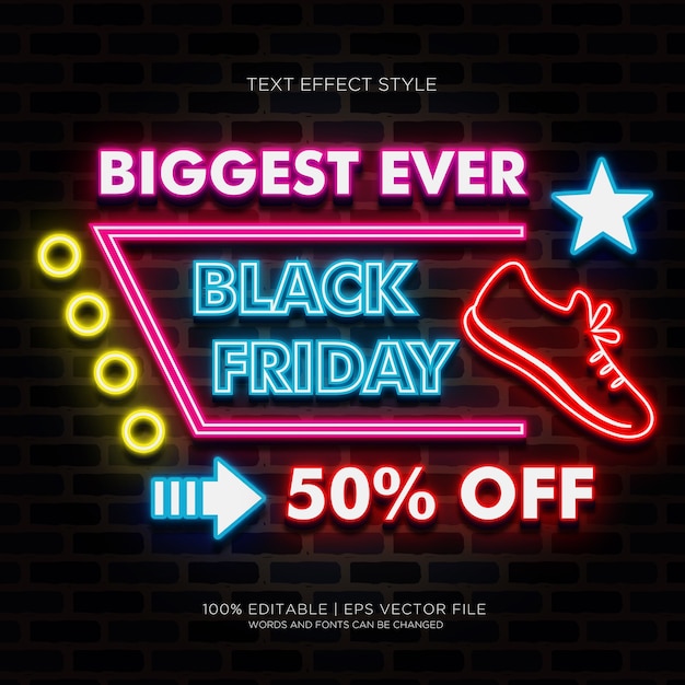 Grootste black friday-banner ooit met neon-teksteffecten