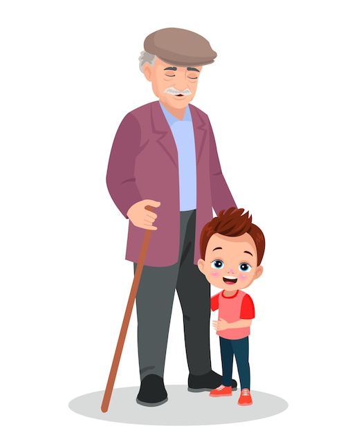 grootvader en kleinzoon die samen chatten met plezier vectorillustratie