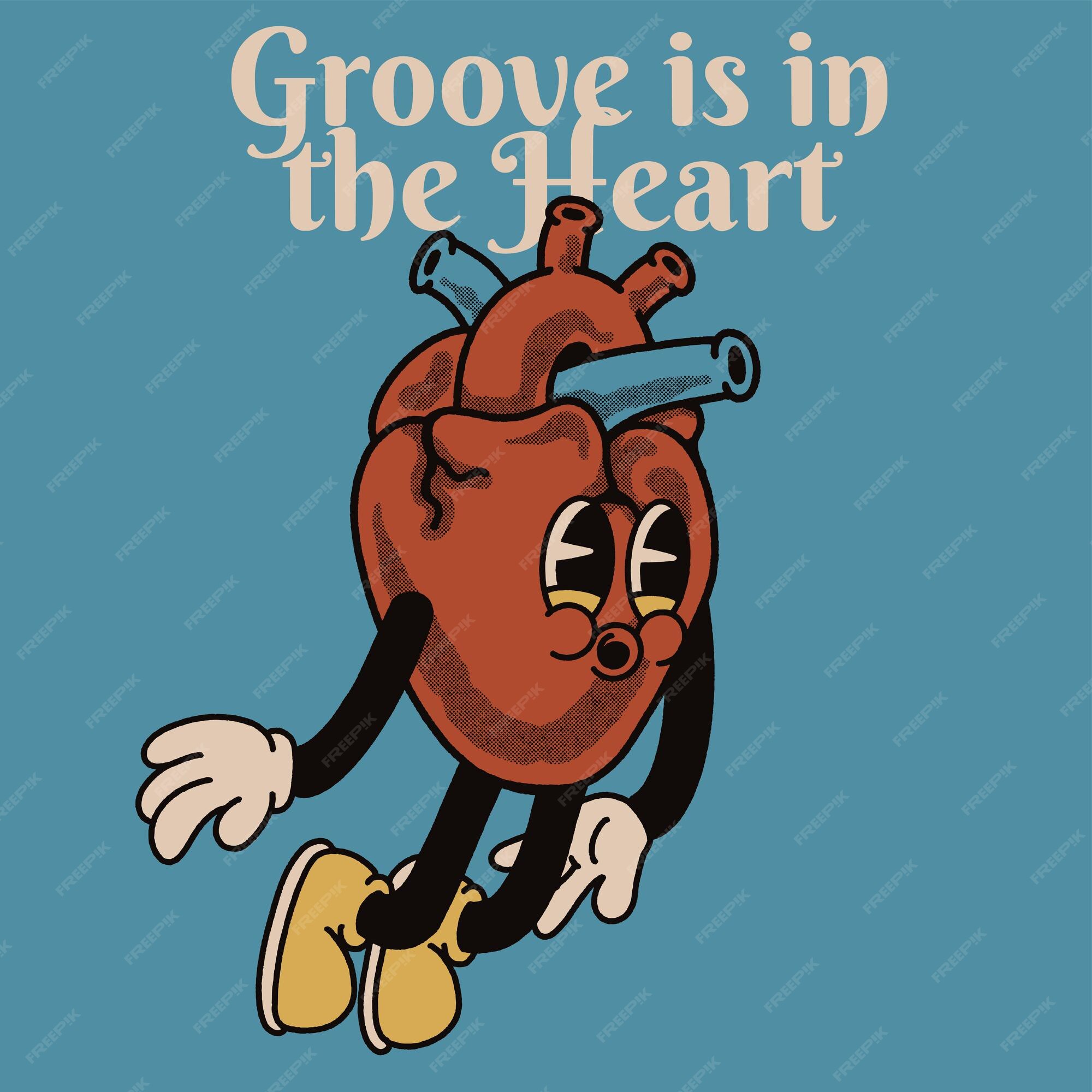 Premium Vector Groove is in the heart with heart groovy character design