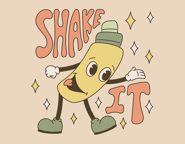 Groove lettering by hand shake it Funny dancing shaker for making alcoholic cocktails Vector isolated old cartoon retro illustration