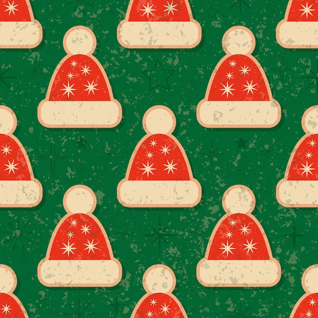 Groove retro christmas pattern with santa hats vector illustration