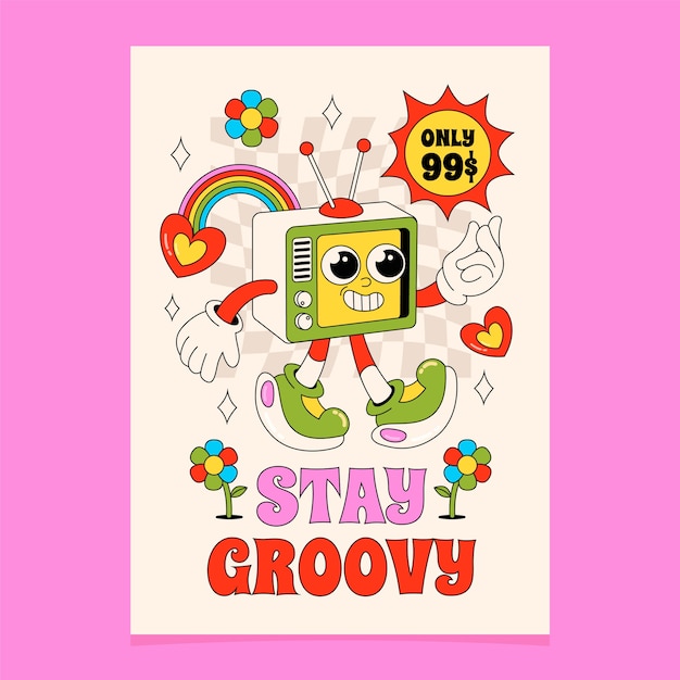 groovy 70s poster in hand drawn style