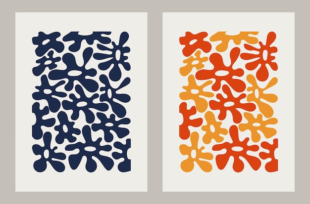 Groovy abstract posters with minimalist flowers