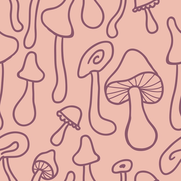 Groovy agaric mushrooms doodle seamless pattern Perfect print for tee paper fabric textile Trendy vector illustration for decor and design