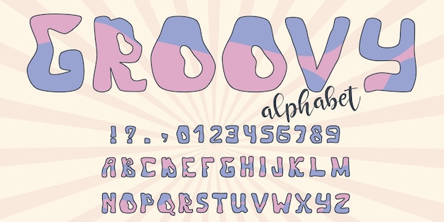 Groovy alphabet font in vintage hippy style Retro 60s 70s psychedelic design alphabet Vintage 70s wavy background Psychedelic swirl groovy letters