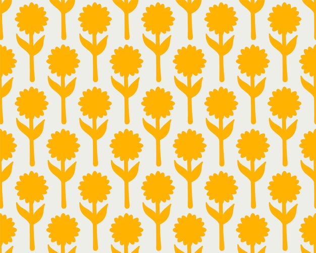 그루비 배경 1970년대 환각적인 히피 스타일의 그래픽 장식 장식이 복고풍 디자인 벡터 삽화에서 단순한 개화 꽃의 매끄러운 밝은 반복 패턴