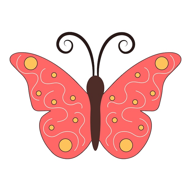 Groovy butterfly Boho Summer retro colours butterfly icon Hippie psychedelic element
