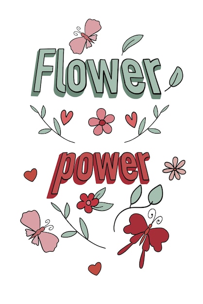 Vector groovy card with flowers and butterflies