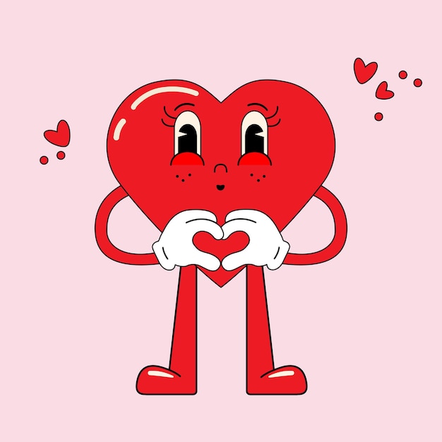 Groovy cartoon lovely heart happy valentines day love concept for poster card print social media