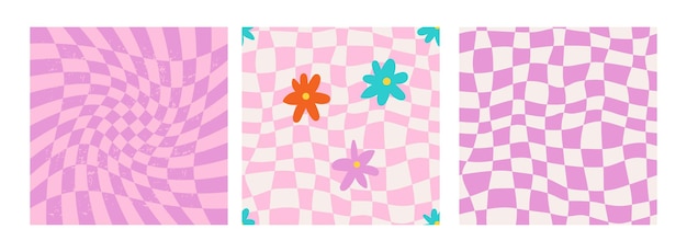 Groovy checkerboard daisy flower print set