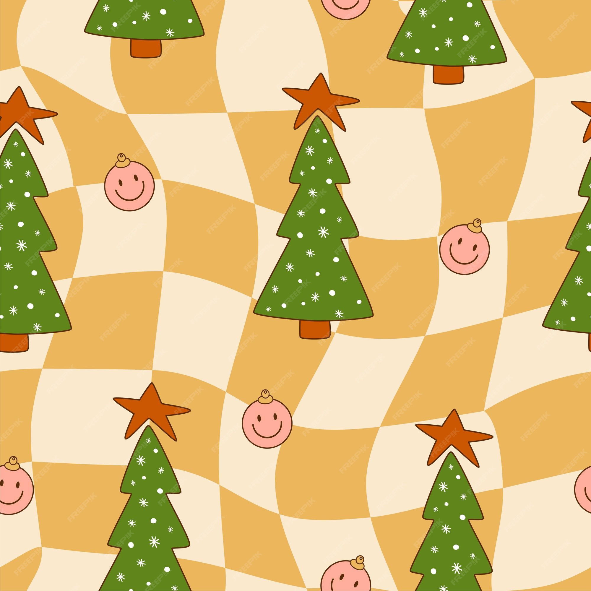 Premium Vector | Groovy christmas pattern retro 70s hippie groovy ...