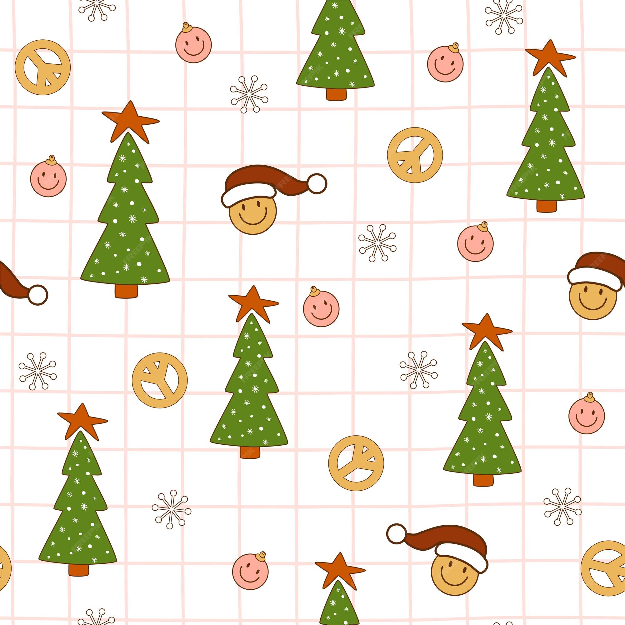 Premium Vector | Groovy christmas pattern retro 70s hippie groovy ...