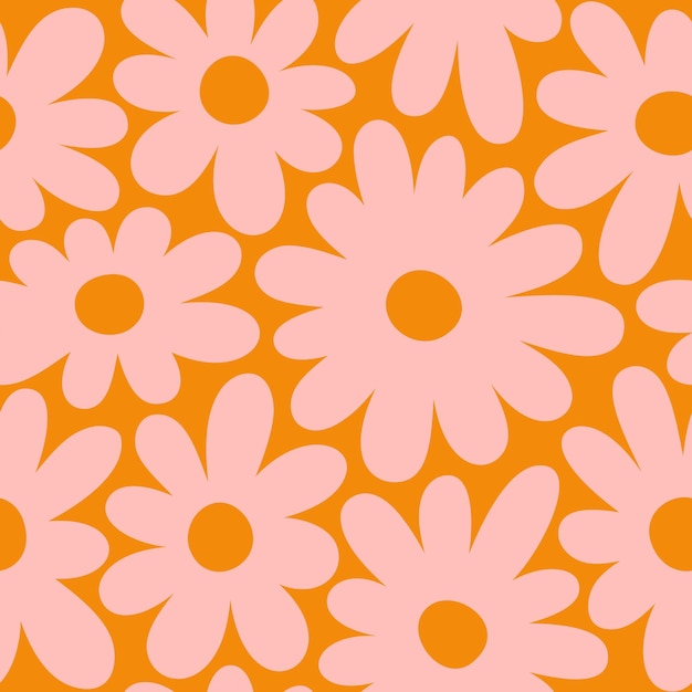 Заводные цветы ромашки бесшовный узор цветочный векторный фон в стиле хиппи ретро