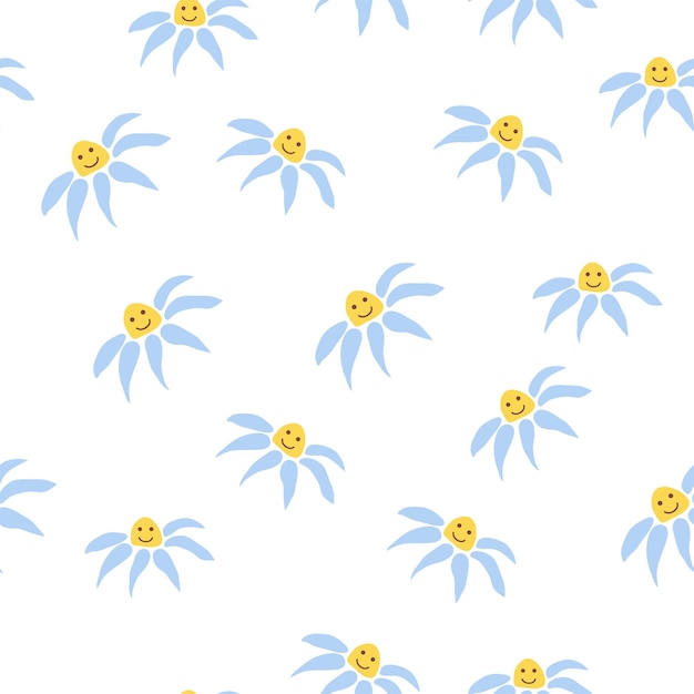 Vector groovy daisy retro seamless pattern 70s vibe hippie ornament floral wallpaper