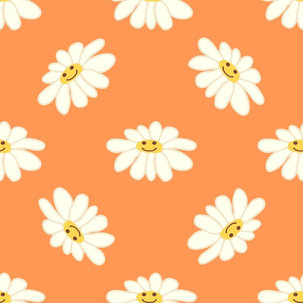 Groovy daisy retro seamless pattern Positive colorful iilustration 70s vibe hippie ornament