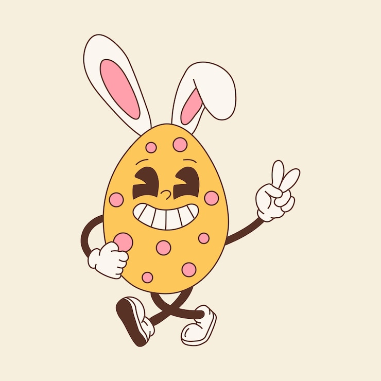 Vector groovy easter egg bunny met kleurrijk retro ontwerp