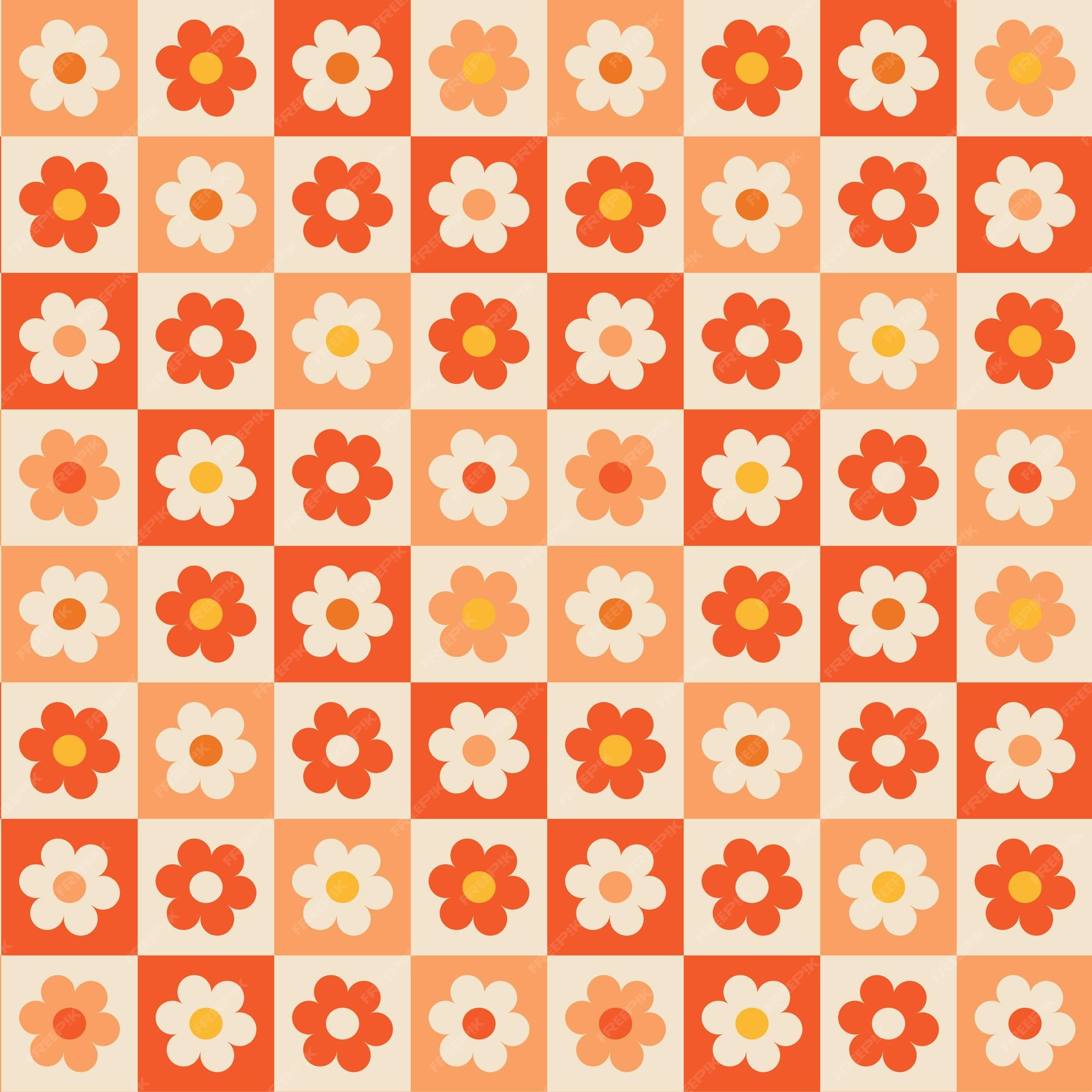 Premium Vector | Groovy floral checkered seamless pattern retro background