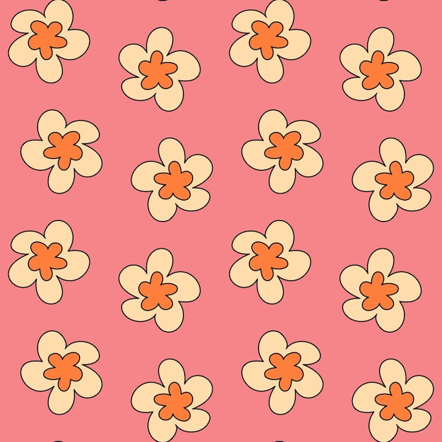 Groovy floral seamless vector pattern