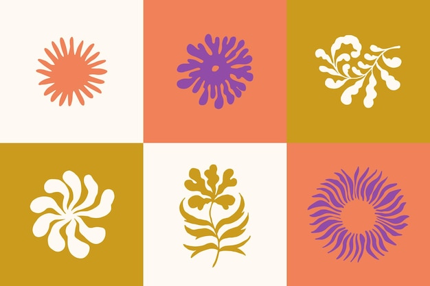 Groovy flowers vector illustration set for wallpaper or banner or postcard or poster or wall art