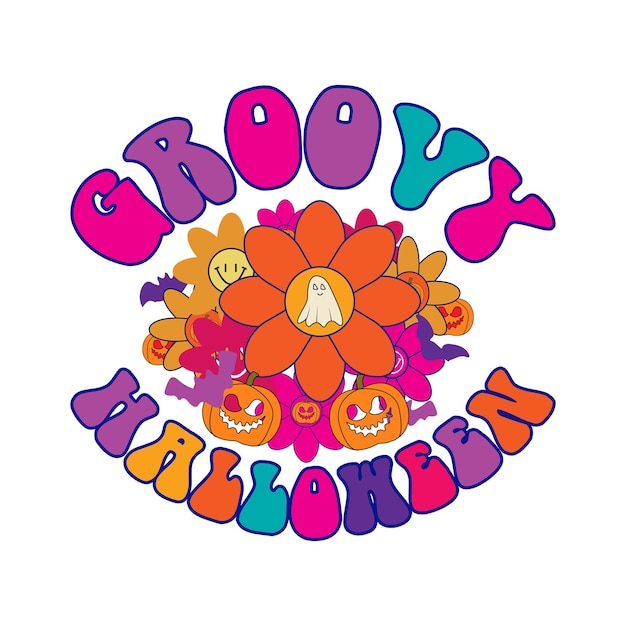 Groovy halloween, halloween t-shirt design, grafica vettoriale, illustrazione. maglietta vettoriale di alta qualità