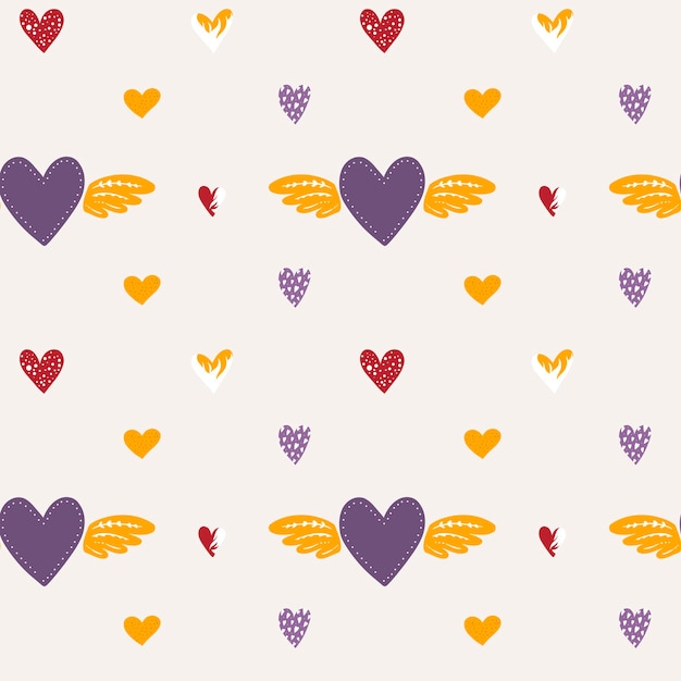 Groovy heart Seamless Pattern Hippie Retro Style for Print on Textile Wrapping Paper Web Design and Social Media Pink and Purple Colors