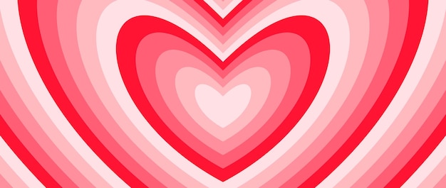 Groovy hearts background Red and pink romantic pattern Repeating concentric hypnotic heart design