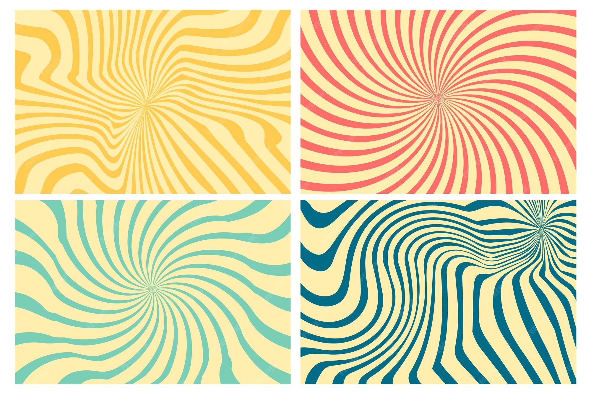 Premium Vector Groovy hippie 70s backgrounds with waves swirl twirl