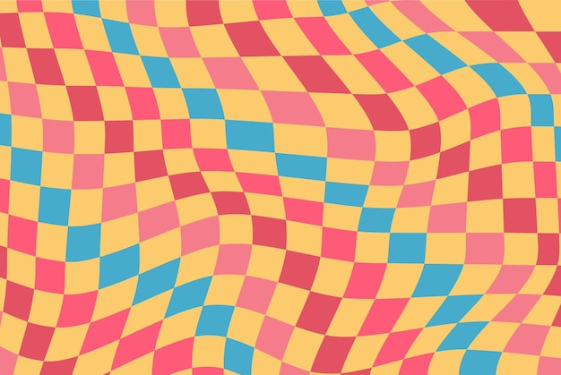 Groovy hippie 70s backgroundsCheckerboardwaves patterns Y2K retro psychedelic Vector illustration