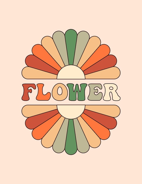 ベクトル グルーヴィーなヒッピー 70 年代ポスター デイジーの花ベクトル抽象的なイラスト レトロな 70 年代スタイルで