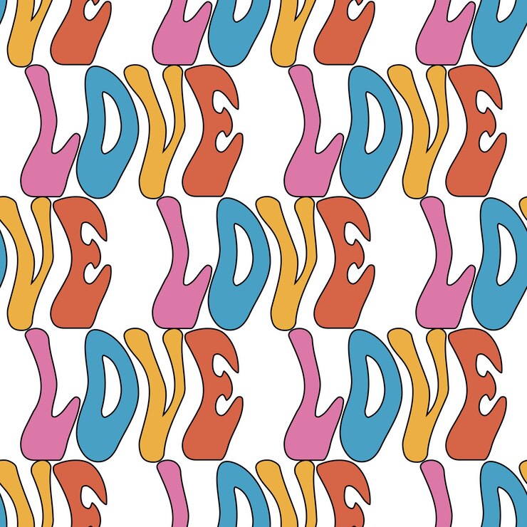 Vector groovy hippie 70s summer love pattern in trendy retro psychedelic cartoon style vector background
