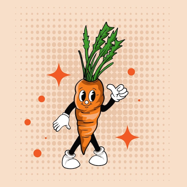 Groovy hippie characters Vegetables Doodle retro cartoon style Simple background images for poster