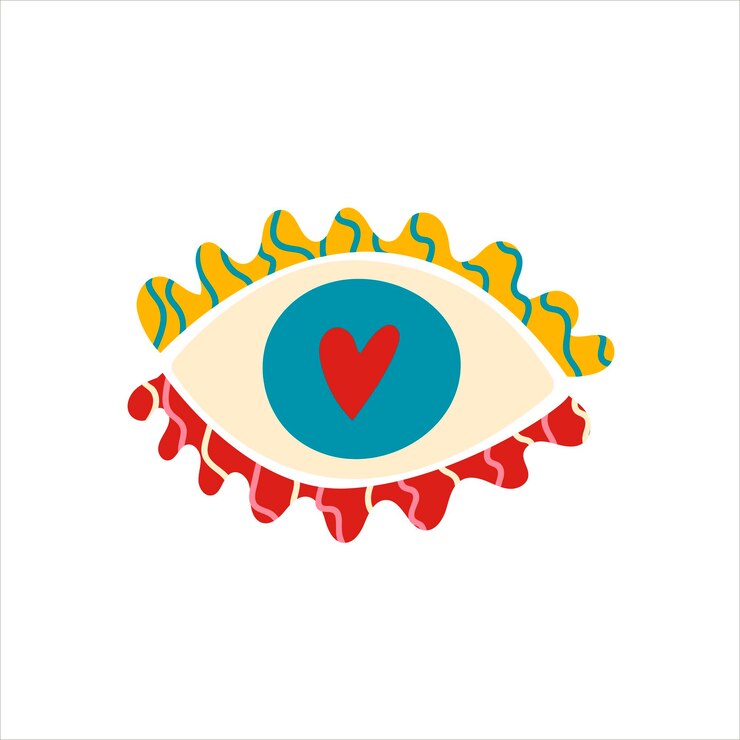 Groovy hippie eyes vintage vector illustration funk and groove isolated elements