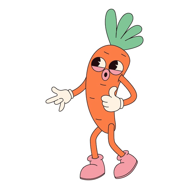 Vector groovy hippie happy easter character easter carrot in trendy retro 60s 70s cartoon style