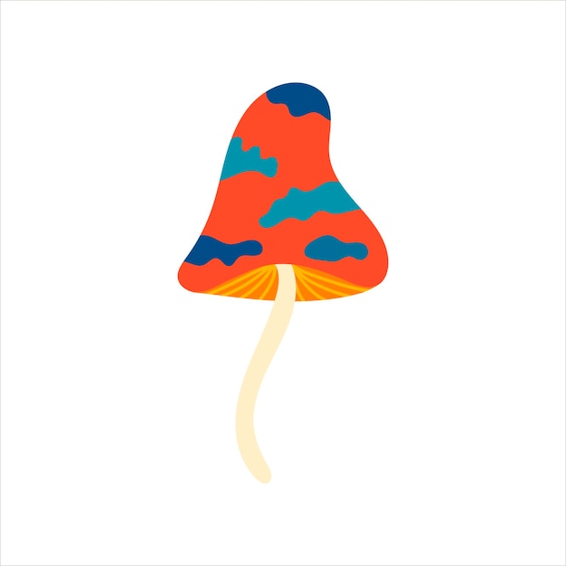 Groovy hippie mushrooms vintage vector wildflowers funk and groove isolated plant elements