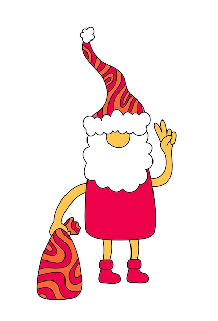 Groovy hippie Santa Claus in trendy retro cartoon style Cartoon character