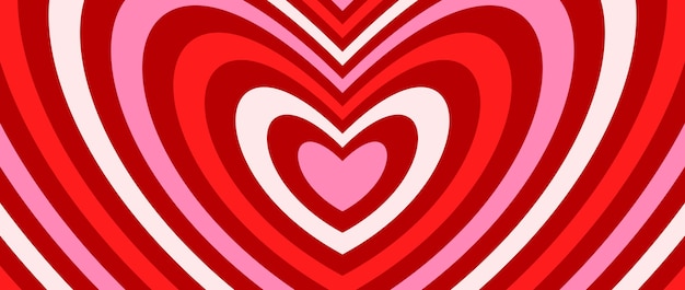 Groovy hypnotic hearts background red and pink romantic cute pattern concentric repeating heart