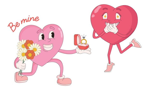 벡터 그루비 사랑스러운 심장 스티커 발렌타인 데이  ⁇ 터 일러스트레이션 분홍색