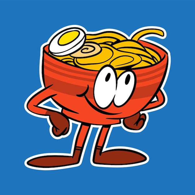 Groovy mug ramen noodle mascotte illustratie