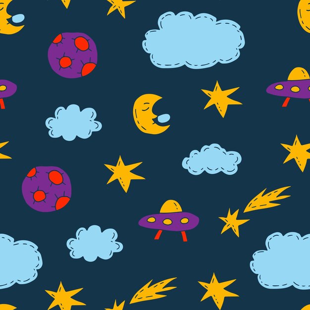 Groovy night sky seamless pattern