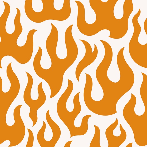 Groovy orange flame seamless pattern abstract fire vector background in s hippie retro style