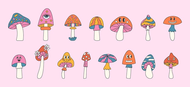 Groovy paddestoelen retro set