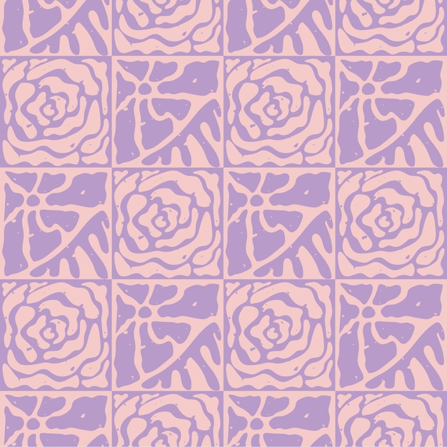 Groovy pattern with abstract rose flowers Modern textured checkerboard seamless