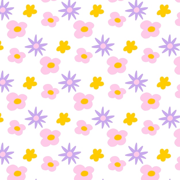 Groovy pattern with flowers Retro pattern with pink flowers Seamless pattern in 60s or 70s style Vector illustration